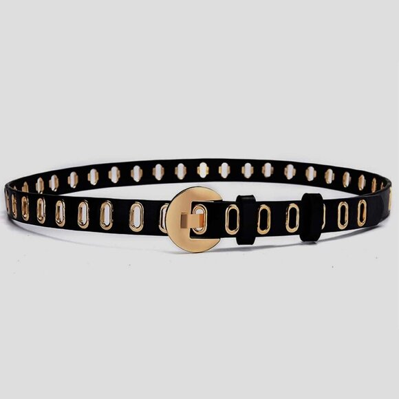 Black casual  Women\'s Studded Hollow Out Buckle Belt main image 5